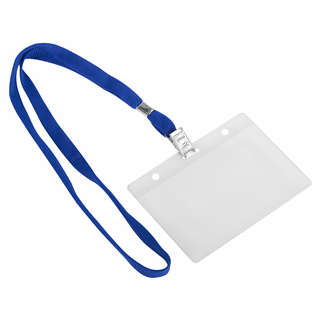 Бейдж горизонтальный большой (87х120 мм) с клипсой, на синей ...