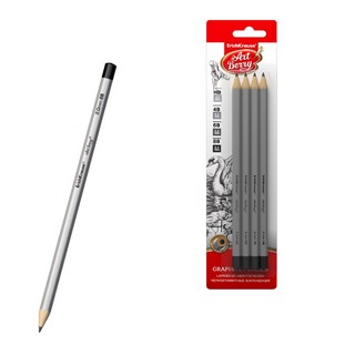 Карандаши чернографитные ArtBerry, 4шт: HB, 4B, 6B, 8B, шести...