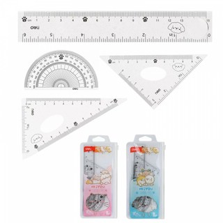 Набор чертежный 4 предмета, малый (линейка 15 см, 2 треугольника, трансп), пластик, ПВХ-чехол в ассортименте 6