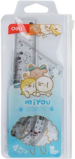 Набор чертежный 4 предмета, малый (линейка 15 см, 2 треугольника, трансп), пластик, ПВХ-чехол в ассортименте 8