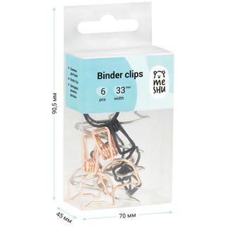 Зажимы для бумаг 33мм, 6 шт. Meshu 