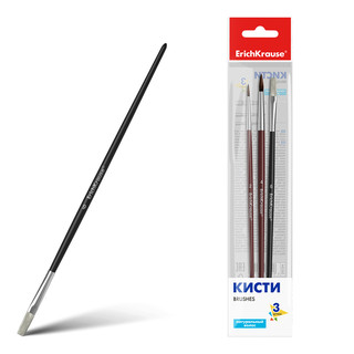 Кисти Basic для акварели и гуаши, пони и щетина, 3 штуки в на...