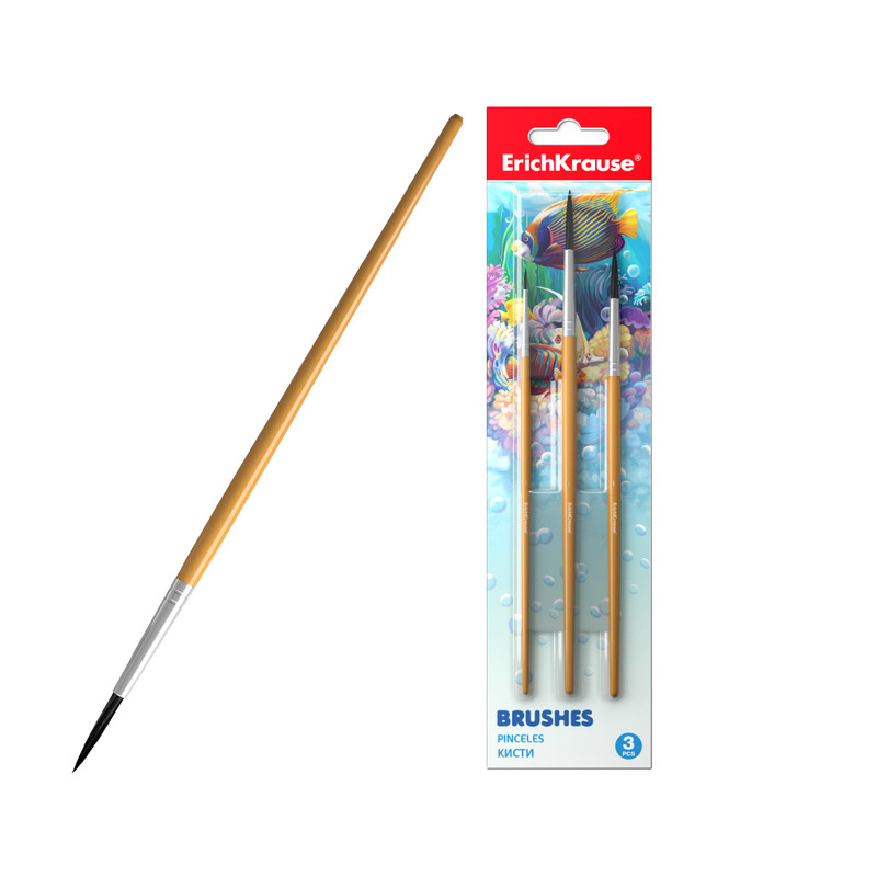 Кисти для акварели и гуаши, белка, 3 штуки, ErichKrause