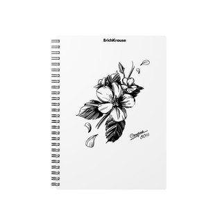 Тетрадь А6, 80 листов, клетка, 'Blossom, Black and White' с пластиковой обложкой на спирали, ErichKrause