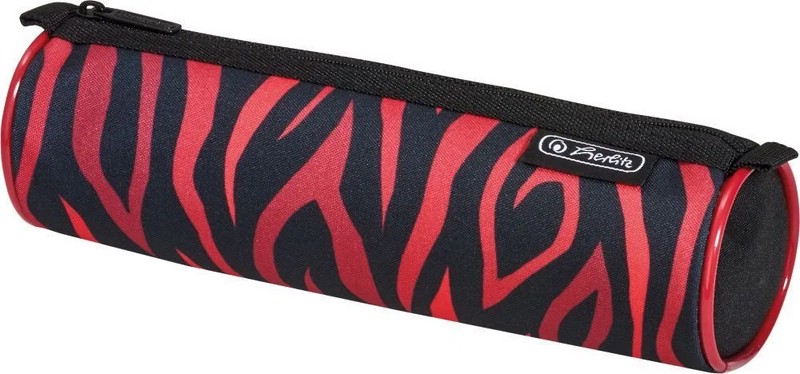 Пенал-косметичка круглый, на молнии (черно-красный)