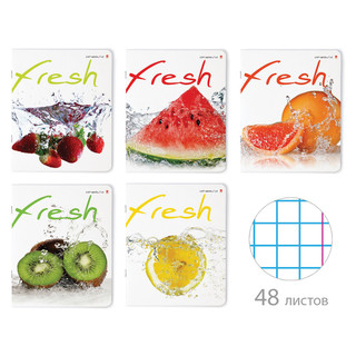 Тетради А5, 48 листов, клетка 'Фрукты New', в ассортименте. Ц...