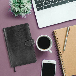 Ежедневник на 2023г А5, 138x213 мм, Brauberg.Legend, под кожу, серый 14