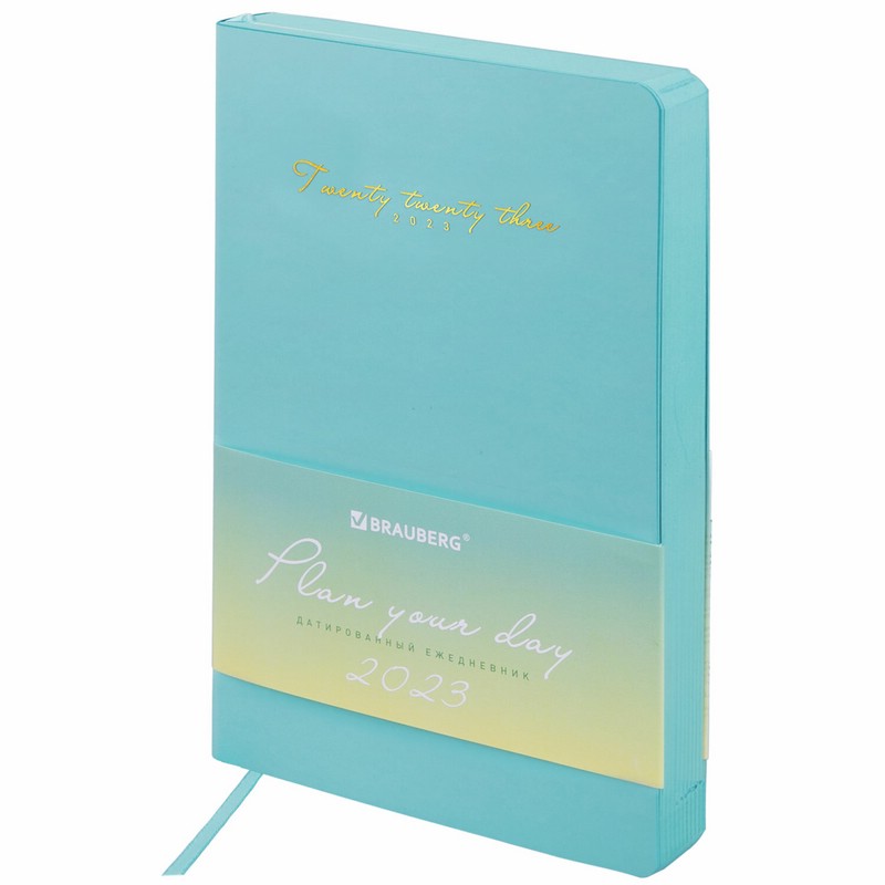 Ежедневник на 2023г А5, 138x213 мм, Brauberg.Pastel, под кожу, бирюзовый