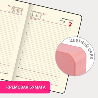 Ежедневник на 2023г А5, 138x213 мм, Brauberg.Pastel, под кожу, розовый 5