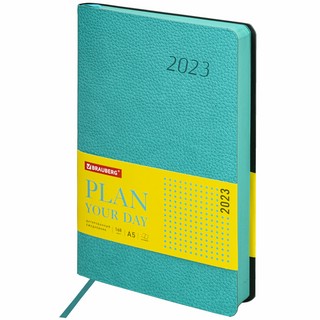 Ежедневник на 2023г А5, 138x213 мм, Brauberg.Stylish, под кожу, бирюзовый 1