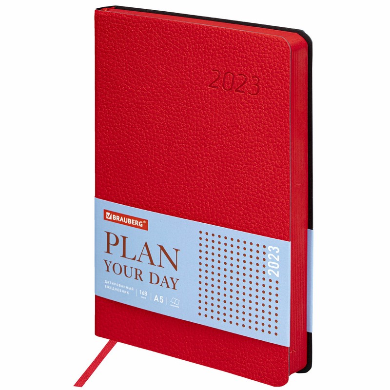 Ежедневник на 2023г А5, 138x213 мм, Brauberg.Stylish, под кожу, красный