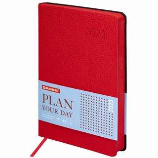 Ежедневник на 2023г А5, 138x213 мм, Brauberg.Stylish, под кожу, красный 1