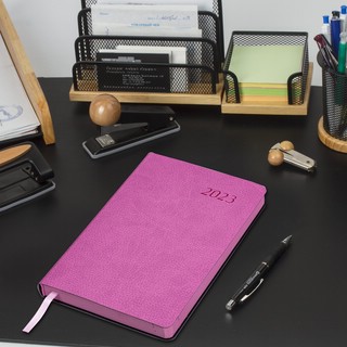 Ежедневник на 2023г А5, 138x213 мм, Brauberg.Stylish, под кожу, розовый 13
