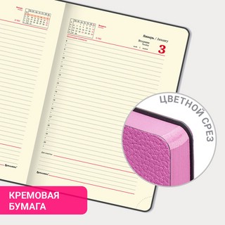 Ежедневник на 2023г А5, 138x213 мм, Brauberg.Stylish, под кожу, розовый 16