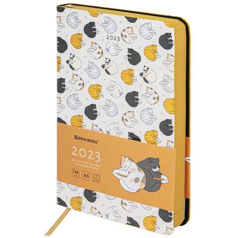 Ежедневник на 2023 Brauberg Vista, А5 138x213мм, под кожу, Cuties
