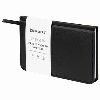 Еженедельник на 2023г Favorite А6 95х155мм, под кожу, Brauberg, черный 1