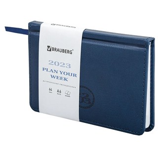 Еженедельник на 2023г Favorite А6 95х155мм, под кожу, Brauberg, синий 1