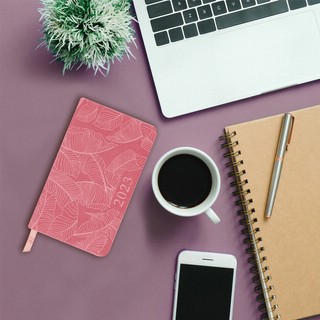 Ежедневник 2023г А6, 95х155 мм, Brauberg.Foliage, под кожу, розовый 15