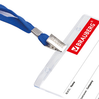 Бейдж горизонтальный (60х90 мм) на синей ленте 45 см, BRAUBERG 2