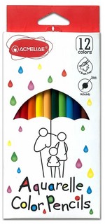 Цветные карандаши акварельные 12 цветов + кисть, коробка в ас...