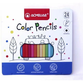 Цветные карандаши для рисования 24 цвета в металлической коробке