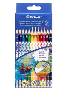 Цветные карандаши 12 цветов, с ластиком (стираемые)