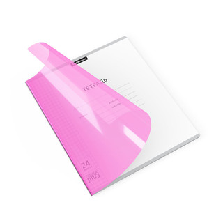 Тетрадь 24 л, А5+, клетка, пластиковая обложка на скобе, Классика CoverPrо Neon, розовый