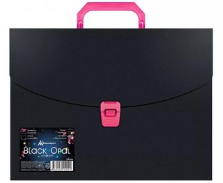 Портфель Black Opal А4, 1 отделение, пластик 0.7 мм, черный/розовый