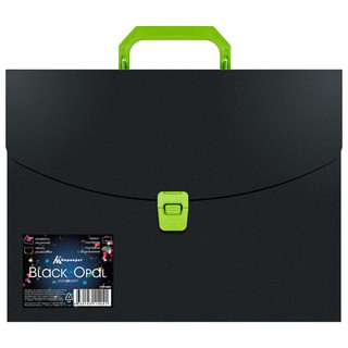 Портфель Black Opal А4, 1 отделение, пластик 0.7 мм, черный/салатовый
