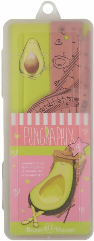 Набор измерительных металлических инструментов FunGraphix: транспортир, линейка, два треугольника