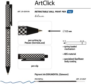 Ручка шариковая автоматическая ArtClick. Шашечки, 0.5 мм, синяя, Bruno Visconti 5
