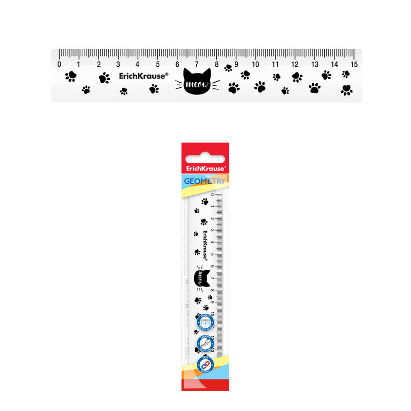 Линейка пластиковая Meow, 15см, белая, ErichKrause