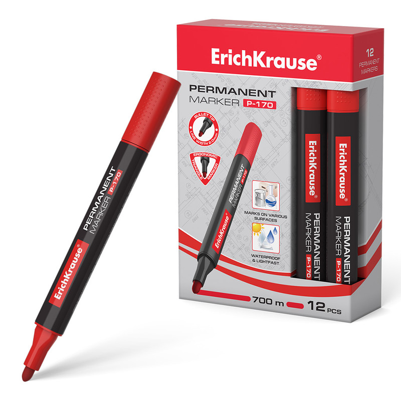 Перманентный маркер ErichKrause P-170, красный
