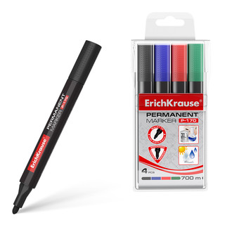 Набор маркеров перманентных ErichKrause P-170 (черный, синий, красный, зеленый)