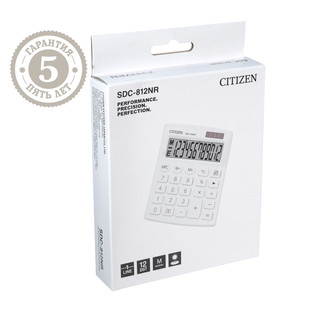 Калькулятор настольный Citizen SDC-812NR-WH, 12 разрядов, двойное питание 4