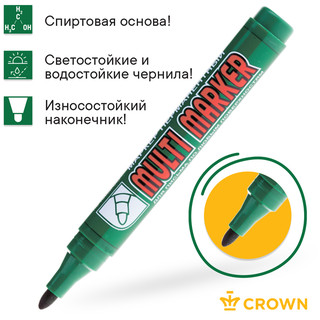 Маркер перманентный зелёный 'Multi Marker' пулевидный, 3мм, Crown 3