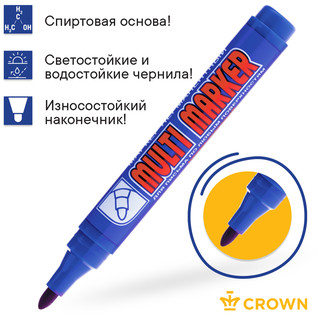 Маркер перманентный синий 'Multi Marker' пулевидный, 3мм, Crown 3