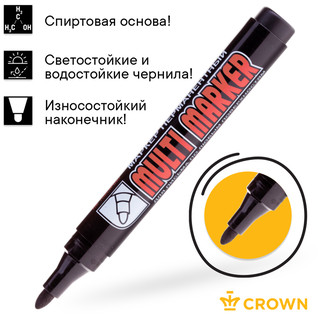Маркер перманентный чёрный 'Multi Marker' пулевидный, 3мм, Crown 3