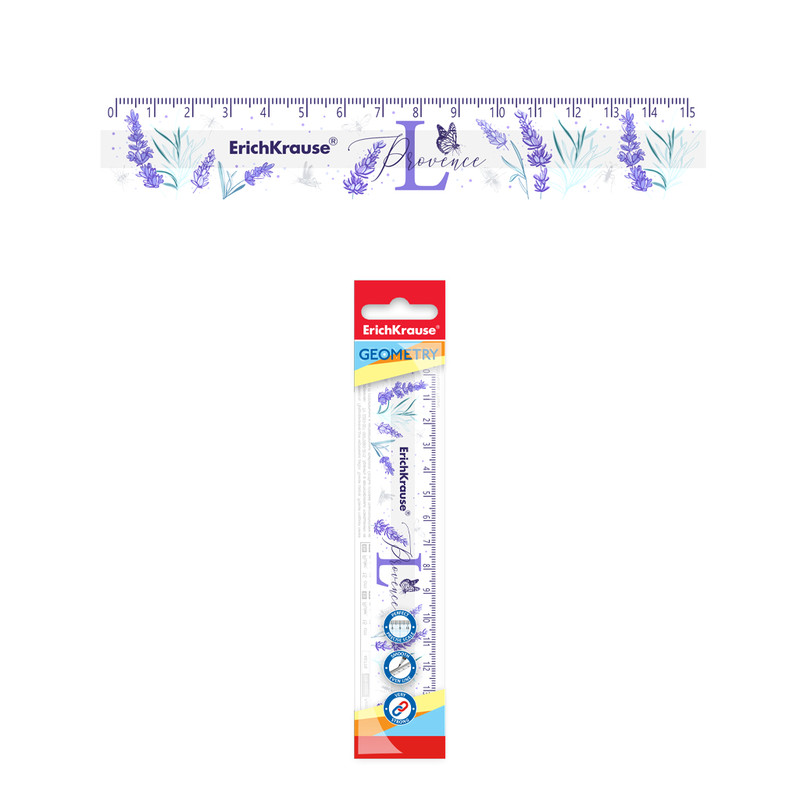 Линейка 15см, пластик, Lavender, ErichKrause, прозрачная с рисунком