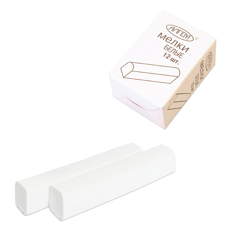 Мел белый квадратный, 12 штук в наборе