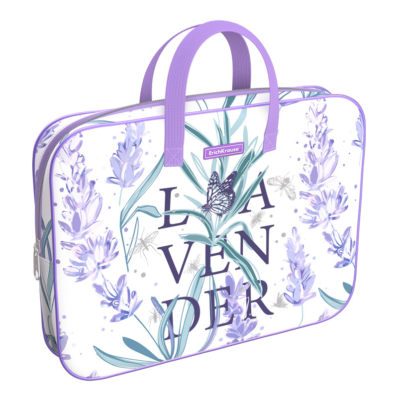 Папка текстильная Lavender, A4+, на молнии, с ручками, ErichKrause