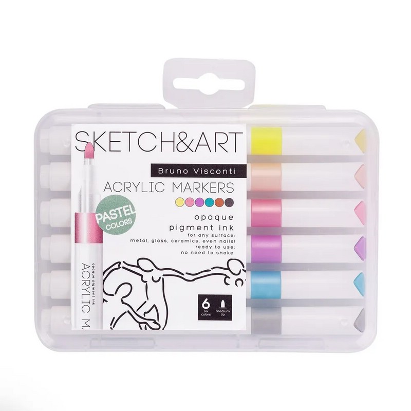 Скетч-маркеры акриловые 6 пастельных цветов, Sketch&Art -  маркер .