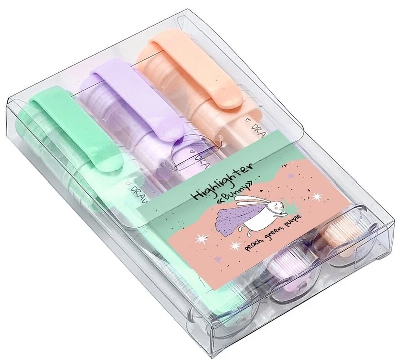 Перманентные маркеры / текстовыделители 3 цвета, скошенный наконечник 'Bunny'