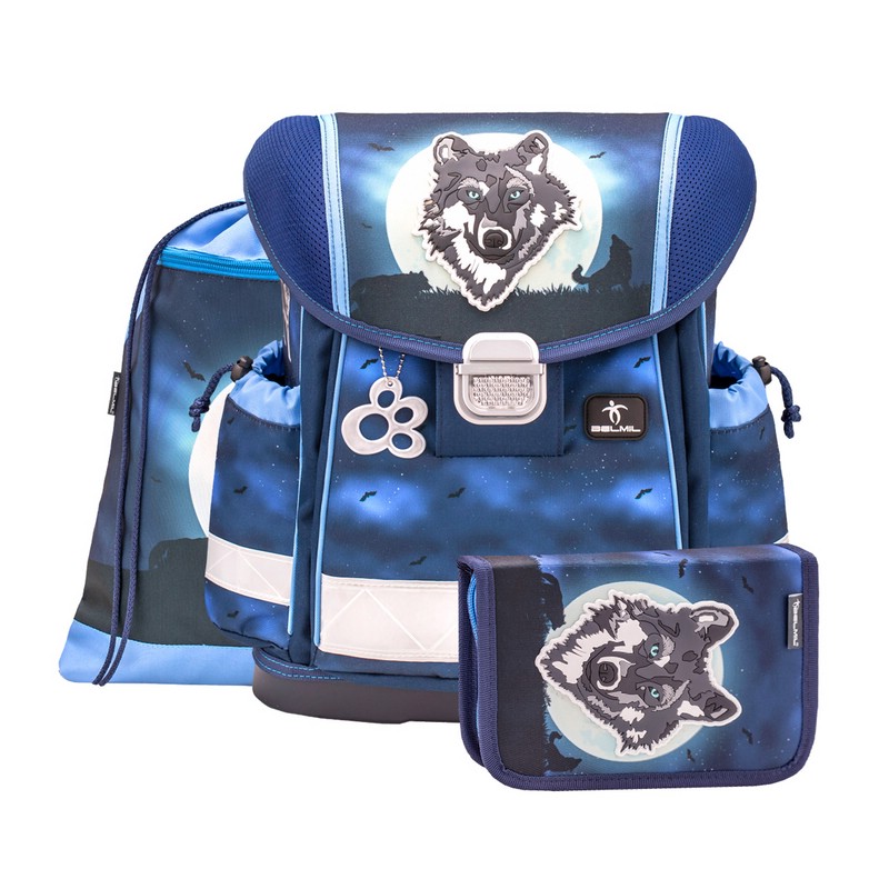 Ранец Belmil Classy Wolf Moon с наполнением (пенал, мешок для обуви)