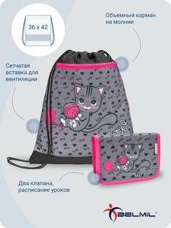 Ранец Belmil Click Cat с наполнением (пенал, мешок для обуви) 8