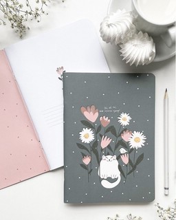 Тетрадь А5, 48 л, клетка, скрепка 'Mur-Mur' (серая, цветы) 2