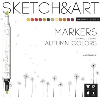 Набор скетч маркеров Sketch&Art. Осенний пейзаж, двусторонние, 12 цветов