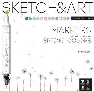 Набор скетч маркеров Sketch&Art. Весенний пейзаж, двусторонние, 12 цветов 1