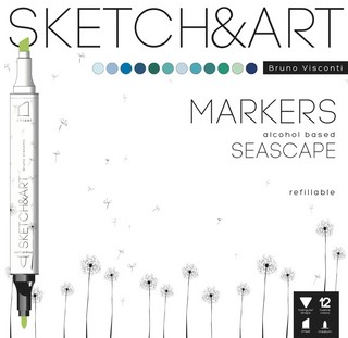 Набор скетч маркеров Sketch&Art. Морской пейзаж, двусторонние, 12 цветов