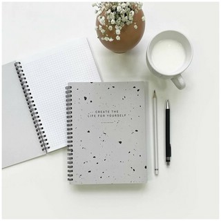 Тетрадь А5, 96 л, клетка, на пружине, мягкий переплет, 'Terrazzo' серый 3